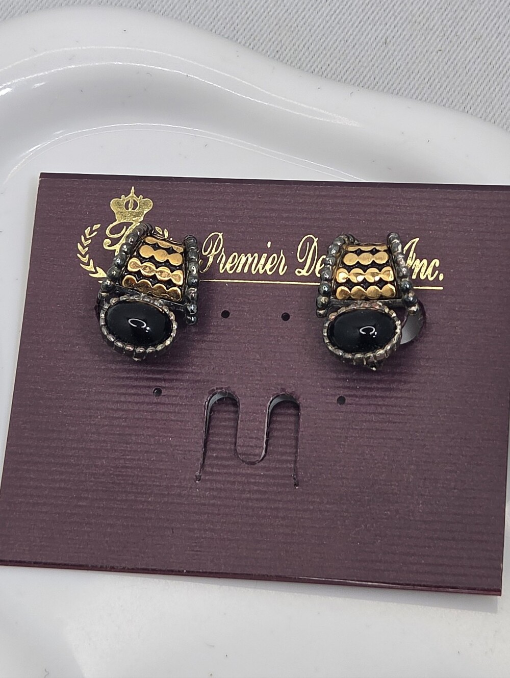 ✨ Premier Designs Mixed Metal Black Cabochon Clip On Earrings NWT ✨